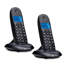 Motorola C1002 CB+ / 107C1002CB+ - Teléfono Fijo Inalámbrico DECT, Negro, Duo, Pantalla LCD Iluminada, Alcance, Teclado 21 Teclas