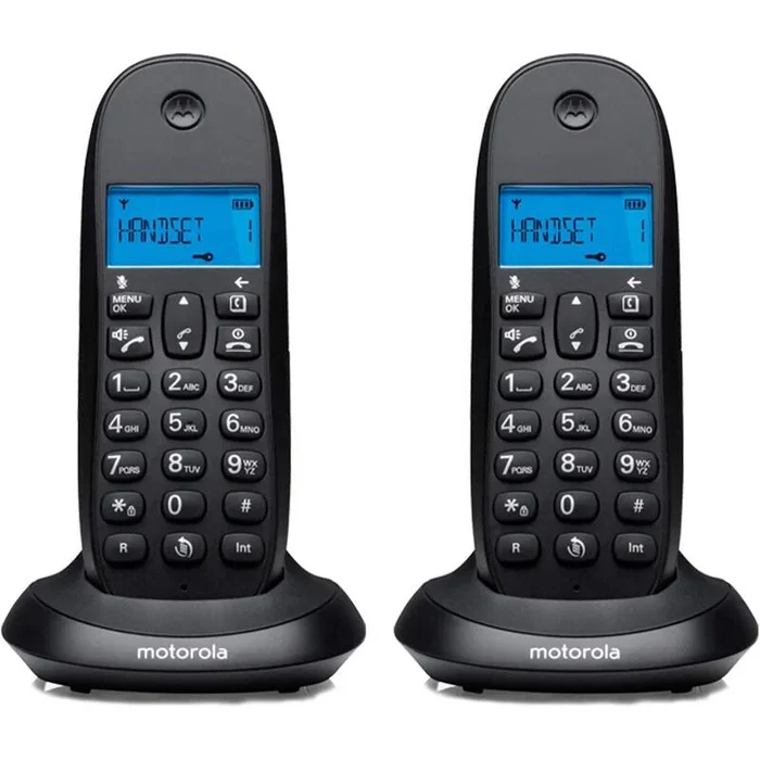 Motorola Teléfono DECT C1002CB+Duo 2 Terminales, Negro, con Pantalla LED, Manos Libres, Agenda y Función ECO
