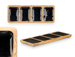 Giftdecor Bandeja Rectangular 4 Espacios Madera Mango Negro 46 x 3 x 17 cm (Set de 6)