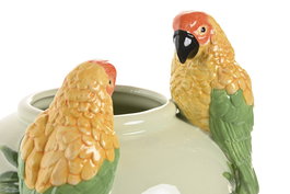 DKD Home Decor Jarrón Tropical Verde Amarillo Cerámica Loros 21 x 24 x 21 cm