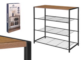 Giftdecor Zapatero Estanteria 4 Baldas Metal y Madera Negro y Natural 63.5 x 30 x 63.5 cm