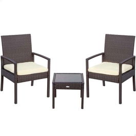 Aktive Conjunto 2 Sillones (54,5x56x79 cm) y Mesita (43,5x39 cm) Acero Rattan Vidrio Poliéster