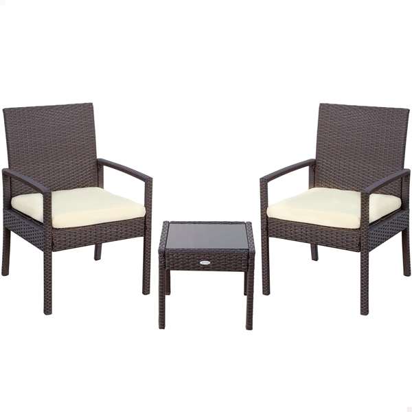 Aktive Conjunto 2 Sillones (54,5x56x79 cm) y Mesita (43,5x39 cm) Acero Rattan Vidrio Poliéster Aktive Conjunto 2 Sillones (54,5x56x79 cm) y Mesita (43,5x39 cm) Acero Rattan Vidrio Poliéster