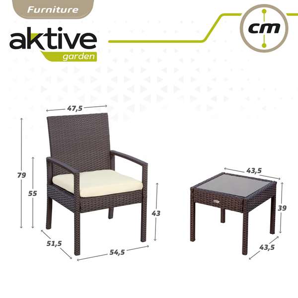 Aktive Conjunto 2 Sillones (54,5x56x79 cm) y Mesita (43,5x39 cm) Acero Rattan Vidrio Poliéster Aktive Conjunto 2 Sillones (54,5x56x79 cm) y Mesita (43,5x39 cm) Acero Rattan Vidrio Poliéster