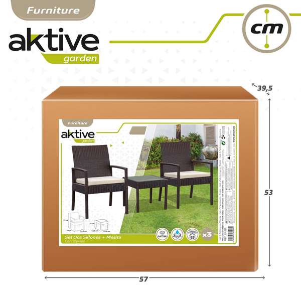 Aktive Conjunto 2 Sillones (54,5x56x79 cm) y Mesita (43,5x39 cm) Acero Rattan Vidrio Poliéster Aktive Conjunto 2 Sillones (54,5x56x79 cm) y Mesita (43,5x39 cm) Acero Rattan Vidrio Poliéster