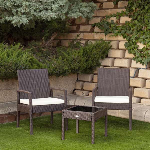 Aktive Conjunto 2 Sillones (54,5x56x79 cm) y Mesita (43,5x39 cm) Acero Rattan Vidrio Poliéster Aktive Conjunto 2 Sillones (54,5x56x79 cm) y Mesita (43,5x39 cm) Acero Rattan Vidrio Poliéster