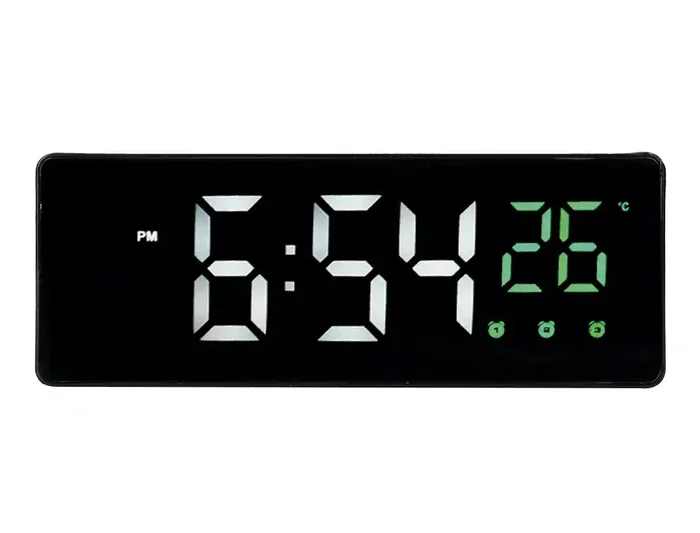 Q-connect Reloj Digital Sobremesa con Temperatura, 3 Alarmas y Control de Voz, 160x60x25mm