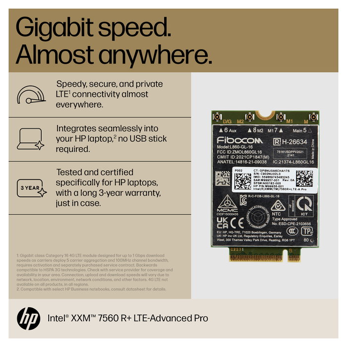 HP XMM 7560 R+ LTE-Advanced Pro WWAN Negro