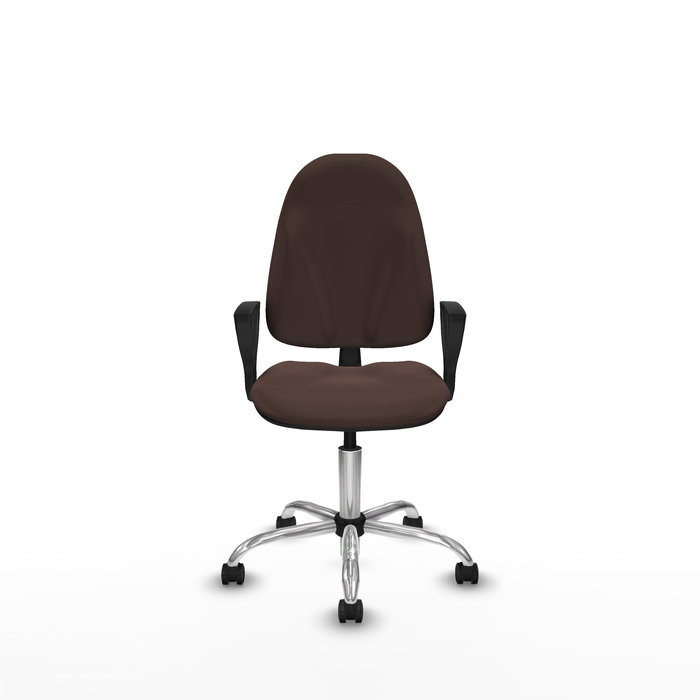 Silla de oficina Algarra con mecanismo Contacto permanente básico tapizada con Similpiel color Marrón oscuro. Equipada con Base cromada, Brazos fijos y Ruedas autofrenantes Silla de oficina Algarra con mecanismo Contacto permanente básico tapizada con Similpiel color Marrón oscuro. Equipada con Base cromada, Brazos fijos y Ruedas autofrenantes