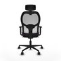 Silla de oficina Jorquera con mecanismo Sincro tapizada con Tela color Morado y malla color Blanco. Equipada con lumbar 1D, Brazos 1D, Cabecero 2D y Ruedas 65mm nailon
