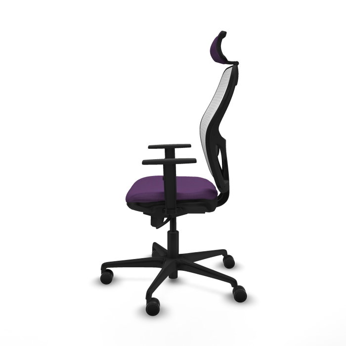 Silla de oficina Jorquera con mecanismo Sincro tapizada con Tela color Morado y malla color Blanco. Equipada con lumbar 1D, Brazos 1D, Cabecero 2D y Ruedas 65mm nailon Silla de oficina Jorquera con mecanismo Sincro tapizada con Tela color Morado y malla color Blanco. Equipada con lumbar 1D, Brazos 1D, Cabecero 2D y Ruedas 65mm nailon