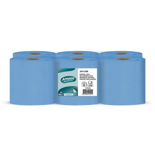 Amoos Papel Secamanos Profesional 2 Capas 192 mm x 125 m, 6 Rollos, Azul