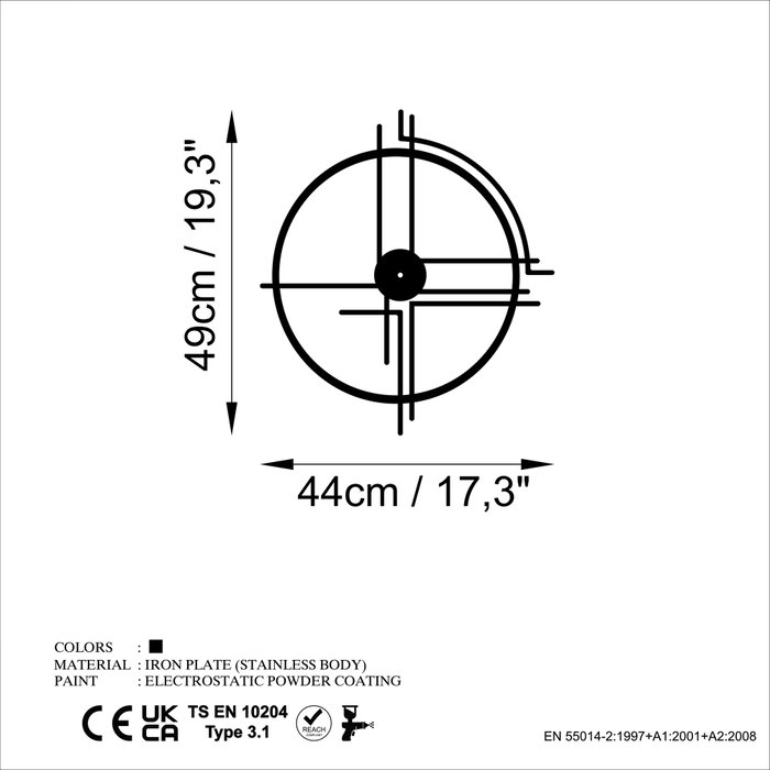 Wallity Reloj de Pared Decorativo de Metal Negro 49 x 44 cm Wallity Reloj de Pared Decorativo de Metal Negro 49 x 44 cm