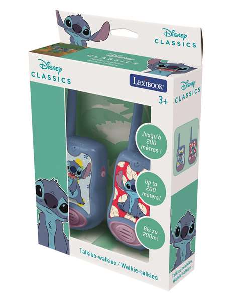 LEXIBOOK Walkie Talkies Disney Stitch con luces LED y 200m de alcance
