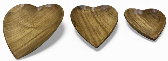 DKD Home Decor Set de 3 Centros de Mesa de Acacia con Diseño de Corazón Natural
