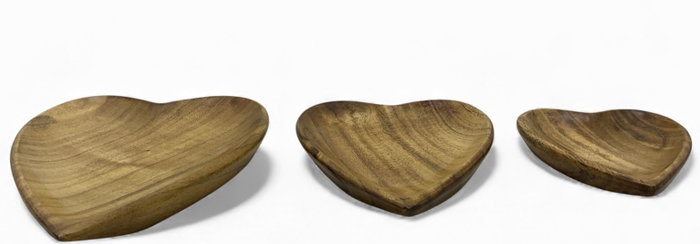 DKD Home Decor Set de 3 Centros de Mesa de Acacia con Diseño de Corazón Natural