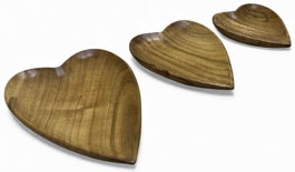DKD Home Decor Set de 3 Centros de Mesa de Acacia con Diseño de Corazón Natural