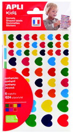 Apli 19720 Bolsa de Gomets Corazones Surtidos, 624 Unidades, Ideal para Decorar y Manualidades