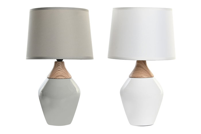 DKD Home Decor Lámpara de Sobremesa Urbana Moderna Gris/Blanco 22x36 cm Tipo E14 (2 Unidades) - Lampara Sobremesa Urban