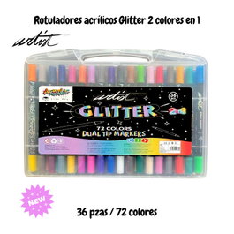 ARTIST BY ALEX BOG Estuche de 36 Rotuladores 2 en 1 con 72 Colores Glitter Markers