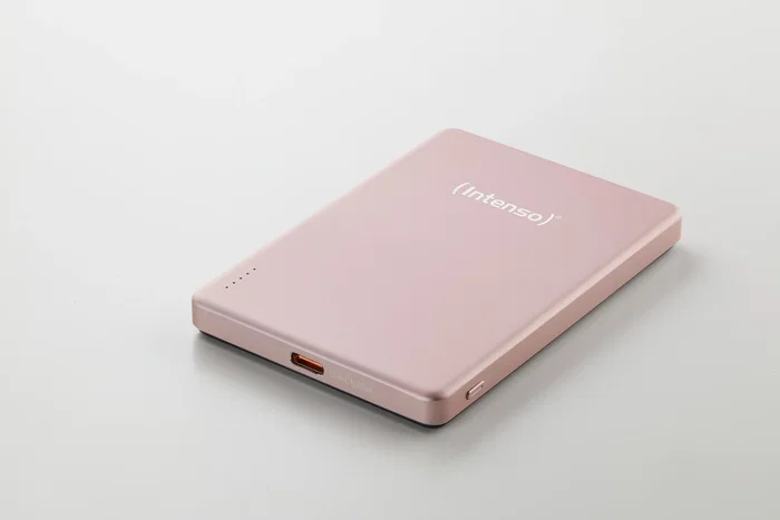 Intenso MW5000 Power Bank Batería Externa MagSafe 5000 mAh - Carga Inalámbrica 15W y USB-C PD 20W, Delgada y Compacta - Rosa
