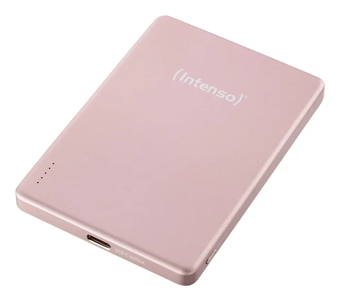 Intenso MW5000 Power Bank Batería Externa MagSafe 5000 mAh - Carga Inalámbrica 15W y USB-C PD 20W, Delgada y Compacta - Rosa
