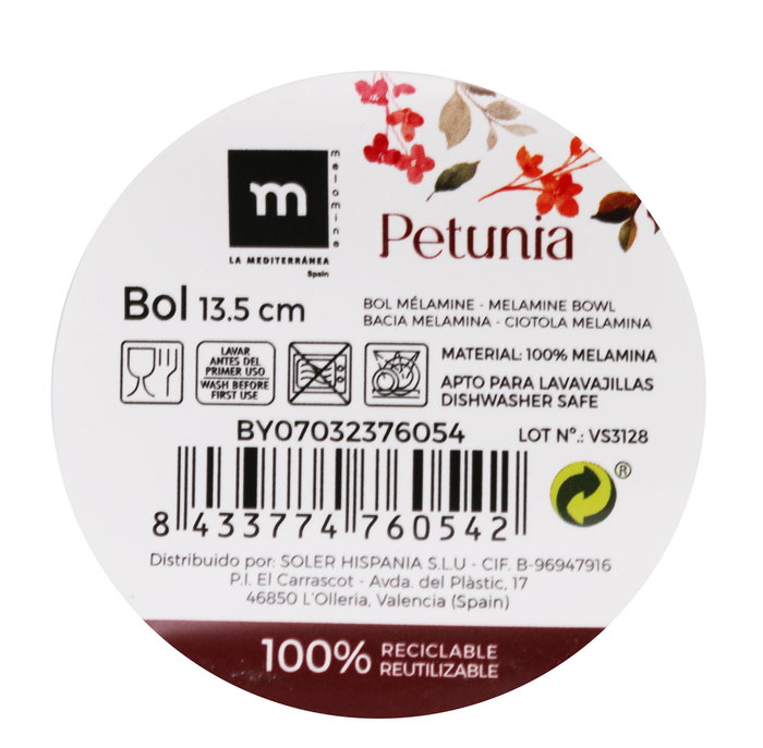 La Mediterranea Bol Melamina Petunia 13.5 cm Brillo Md (24 Unidades)