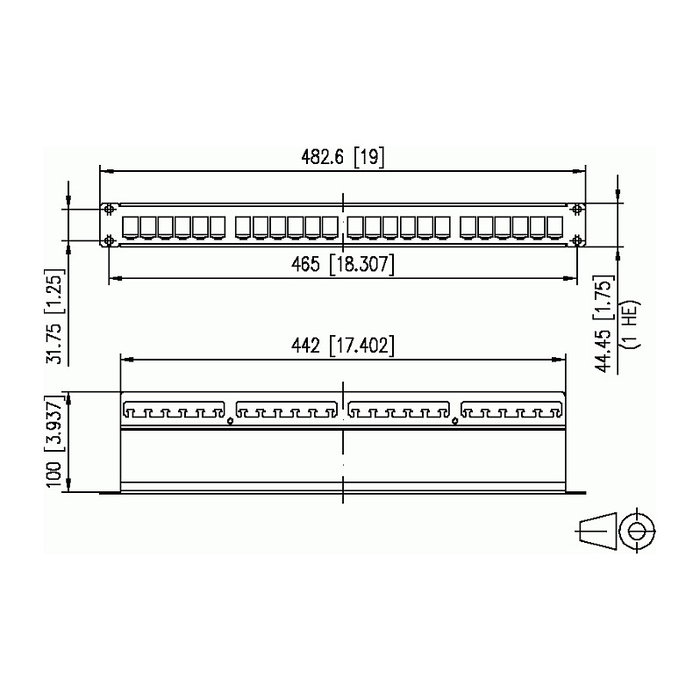 METZ CONNECT Modul 19 Zoll Modulträger 1HE 24 Port Edelstahl unbestckt - BTR NETCOM 130921-00-E, Panel de 1U, Acero Inoxidable