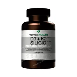 VERMONT HEALTH D3 + K2 + Silicio Sistema Articular 30 Cápsulas - Mantenimiento Huesos y Articulaciones