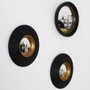 Home Deco Factory Juego De 3 Espejos Convexos Diámetro 25,5 cm - Color Negro y Oro, Colección Lounge, Marco de Plástico PS con Vidrio