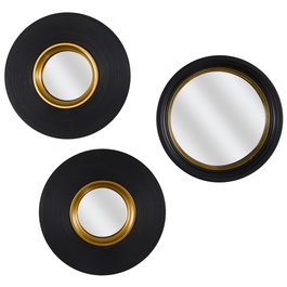 Home Deco Factory Juego De 3 Espejos Convexos Diámetro 25,5 cm - Color Negro y Oro, Colección Lounge, Marco de Plástico PS con Vidrio