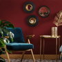 Home Deco Factory Juego De 3 Espejos Convexos Diámetro 25,5 cm - Color Negro y Oro, Colección Lounge, Marco de Plástico PS con Vidrio