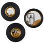 Home Deco Factory Juego De 3 Espejos Convexos Diámetro 25,5 cm - Color Negro y Oro, Colección Lounge, Marco de Plástico PS con Vidrio
