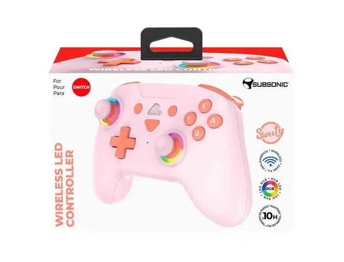 Wondee Mando Inalámbrico Subsonic Wireless LED Rosa para Nintendo Switch, Switch OLED y Switch Lite - Con Girosocopio, Botones Traseros M1/M2, 3 Niveles Vibración y Autonomía 9/10h