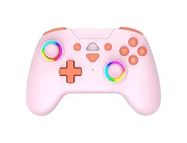 Wondee Mando Inalámbrico Subsonic Wireless LED Rosa para Nintendo Switch, Switch OLED y Switch Lite - Con Girosocopio, Botones Traseros M1/M2, 3 Niveles Vibración y Autonomía 9/10h