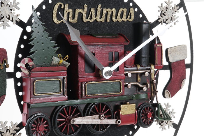 DKD Home Decor Reloj Pared Navidad Tradicional Verde Rojo Metal 3.5 x 32.5 x 34 cm (4 Unidades)