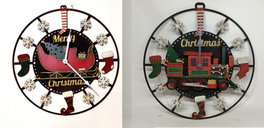 DKD Home Decor Reloj Pared Navidad Tradicional Verde Rojo Metal 3.5 x 32.5 x 34 cm (4 Unidades)
