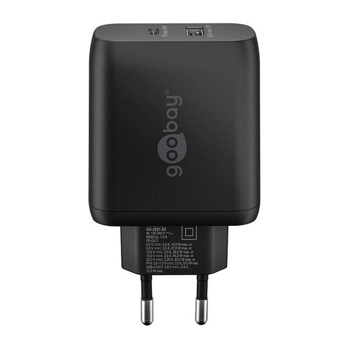 Goobay Cargador USB-C PD Dual de 45W con tecnología GaN, negro