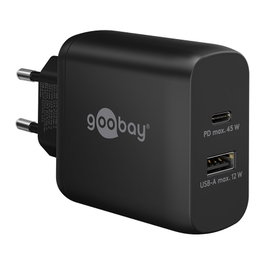 Goobay Cargador de carga rápida USB-C PD Dual de 45 vatios, negro