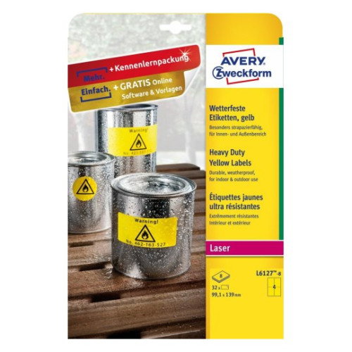 Avery Etiquetas de Poliéster Amarillo para Impresora Láser A4 L6127-8