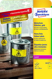 Etiquetas Adh.Impr.Avery A4 Polyester Amarillo C.Romos Laser Caja 8H 99,1X139 Mm 32 Uds.(L6127)