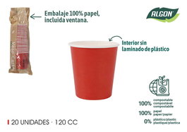 Algon Set de 20 Vasos de Cartón Rojos 120 cc (24 Unidades)