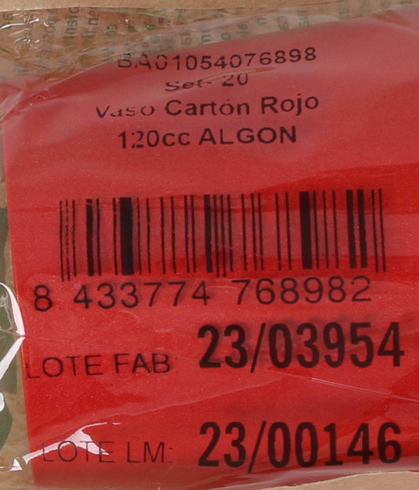Algon Set de 20 Vasos de Cartón Rojos 120 cc (24 Unidades)