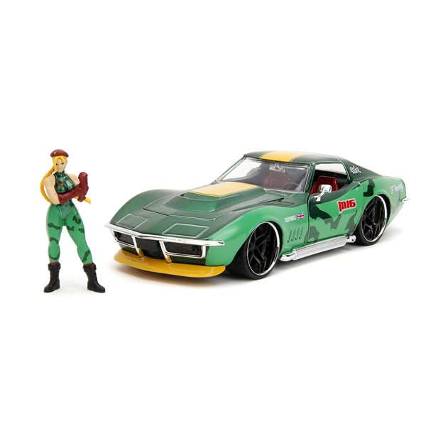 Coche street fighter ii cammy 1969 chevrolet corvette escala 1:24. incluye figura