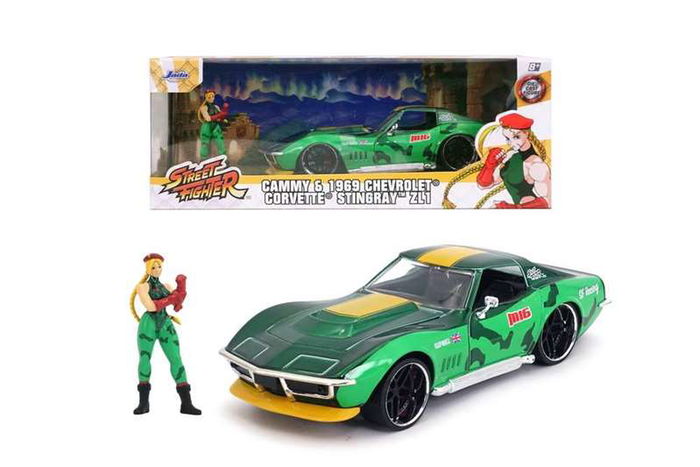 Coche street fighter ii cammy 1969 chevrolet corvette escala 1:24. incluye figura
