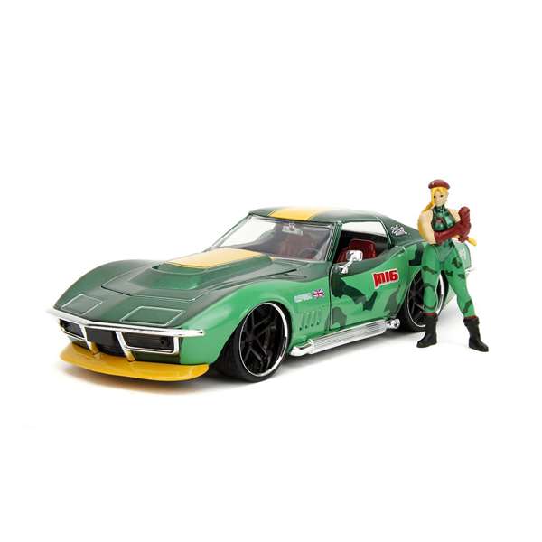 Coche street fighter ii cammy 1969 chevrolet corvette escala 1:24. incluye figura