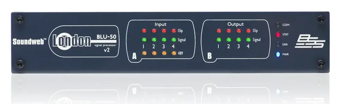 BSS BLU-50v2 Procesador de señal digital de audio 4x4 BLU Link con PoE+, para rack 1/2