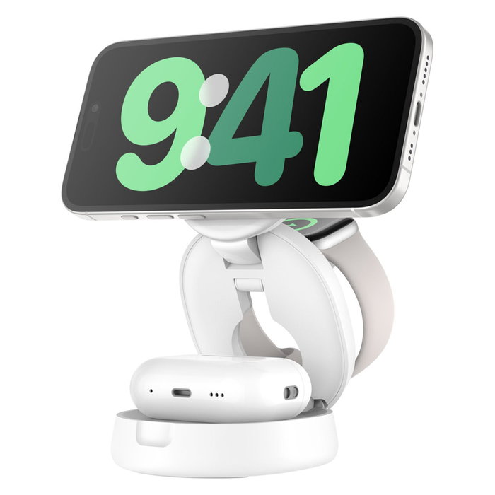 Belkin WIZ034kqWH Cargador Inalámbrico MagSafe 3 en 1 Plegable con Qi2 15W - 1.5 m Blanco
