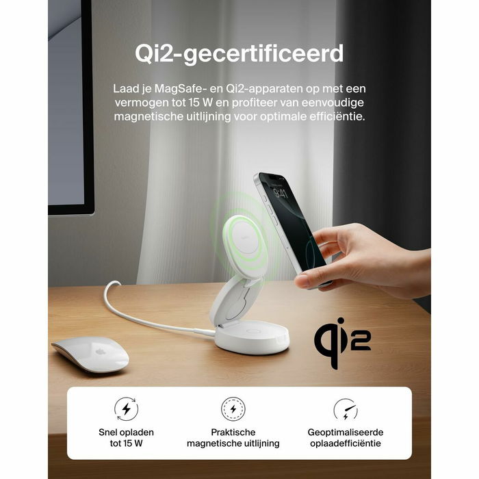 Belkin WIZ034kqWH Cargador Inalámbrico MagSafe 3 en 1 Plegable con Qi2 15W - 1.5 m Blanco