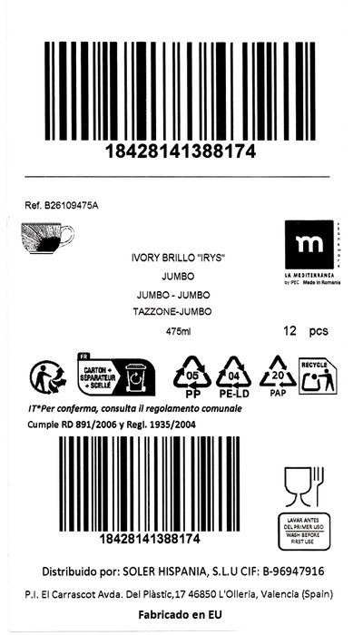 La Mediterranea Cuencos Jumbo IRYS 475cl (Pack de 12) de 475 cl